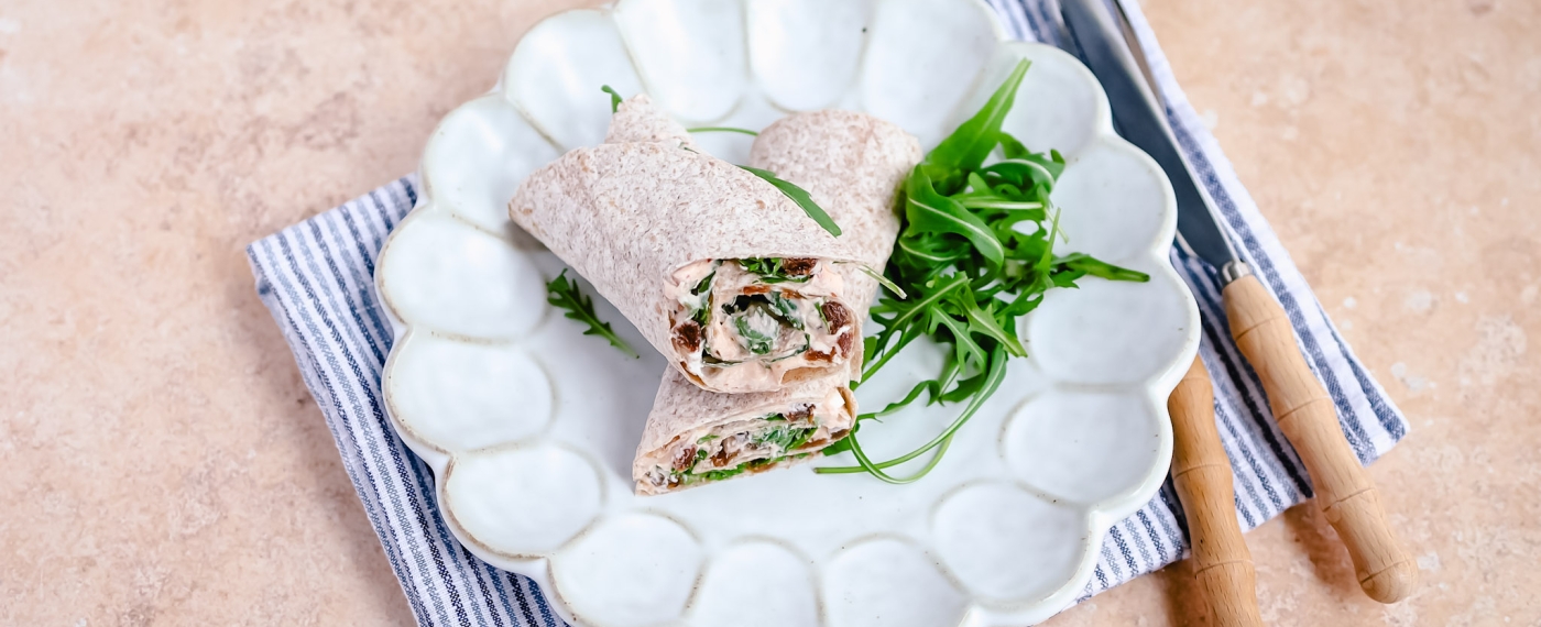 Wrap met pittige geitenkaas & rucola